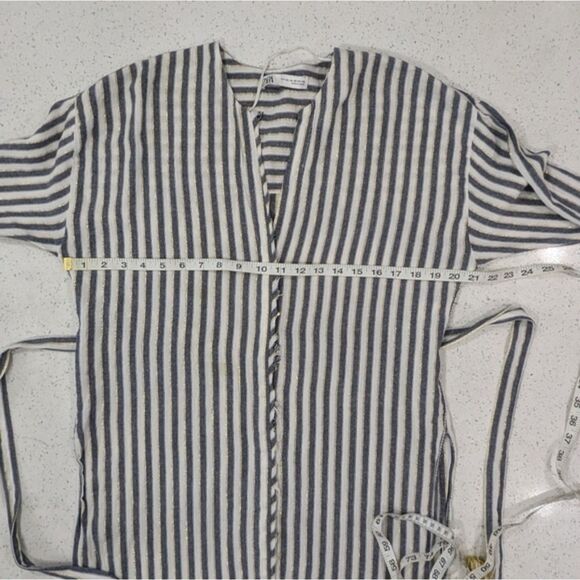 Zara White Blue Striped Button Down Tunic Shirt Long Sleeve Metallic Tassels XS - Picture 5 of 12